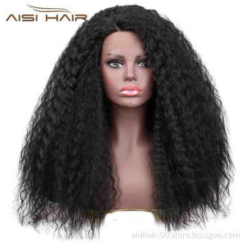 Aisi Hair Cheap Long Kinky Fluffy Natural Black Wig Afro Curly Lace Front Wig Synthetic Front Lace Hair Wigs For Black Women